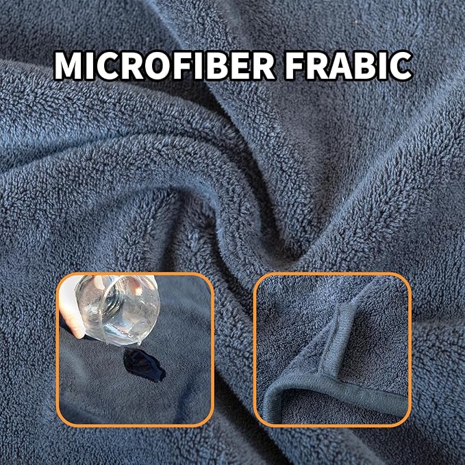 Dog Towel Dog Bathrobe, Microfiber Super Absorbent Pet, Quick Drying Robe for After Bath, Adjustable Collar & Belly Strap Pet Cat Bath Robe Towel Grey-XL