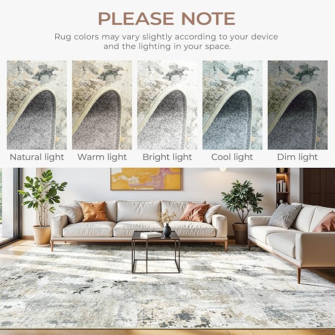 5x7 Area Rugs, Neutral Machine Washable Rugs for Living Room, Abstract Modern Soft Non-Slip Thin Print Floor Carpet for Bedroom Kids Room, Brown/Grey