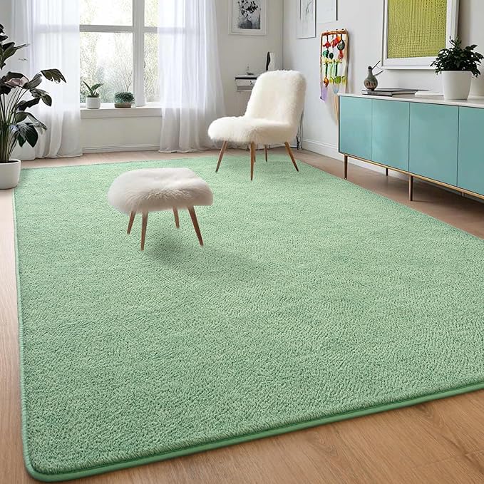 DweIke 4x6 Light Green Area Rugs for Bedroom, Super Soft Living Room Rug, Thickened Memory-Foam Throw Carpet, Non-Slip and Washable Carpets for Kids Boys Girls Room Dorm Nursery Home Decor