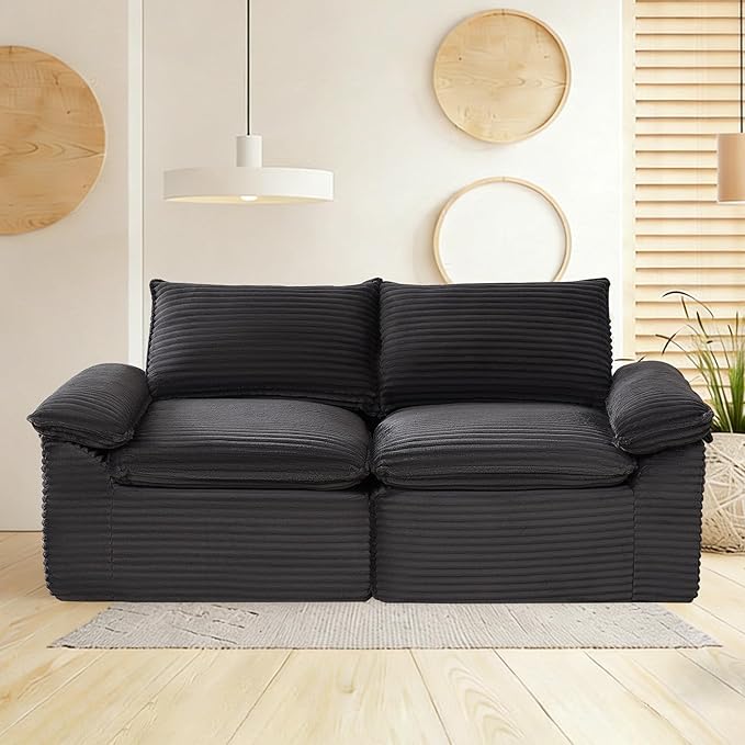 80" Cloud Loveseat Sofa, Boneless Couch Sofa in A Box for Living Room, Modern Modular Sectional Sofas 2 Seat Couch Foam Comfy No Assembly Cloud Couches with Throw Pillows for Bedroom,Dorm,Dark Gray