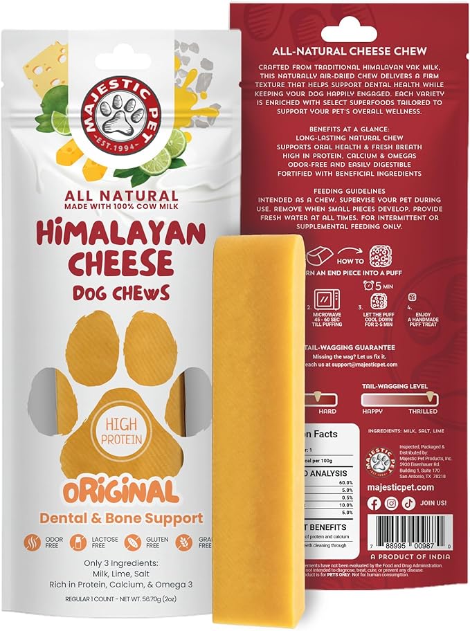 Majestic Pet Himalayan All-Natural Yak Style Cheese Dog Chews Made with 100% Cows Milk- Long Lasting Dental Chew for Dogs - Healthy Pet Treats (Dental & Bone Support, Regular, 1 Pack)