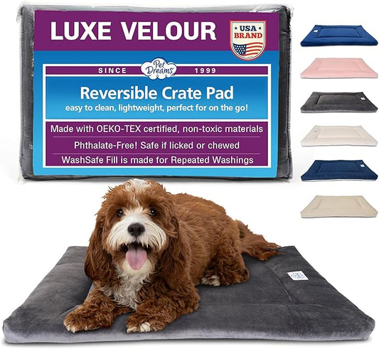 Pet Dreams Dog Crate Pad - Washable Kennel Mat, Crate Pads for Dog Cages, Non-Toxic, Flat Indoor Cat Bed, Fits iCrate 18, 24, 30, 36, 42, 48 Inches (Grey, Medium, 30")