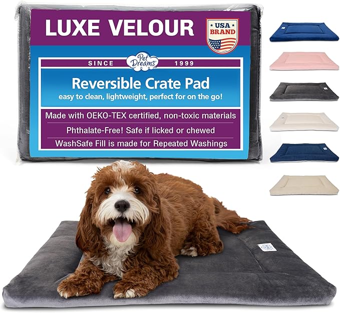 Pet Dreams Dog Crate Pad - Washable Kennel Mat, Crate Pads for Dog Cages, Non-Toxic, Flat Indoor Cat Bed, Fits iCrate 18, 24, 30, 36, 42, 48 Inches (Grey, XX Large, 48")
