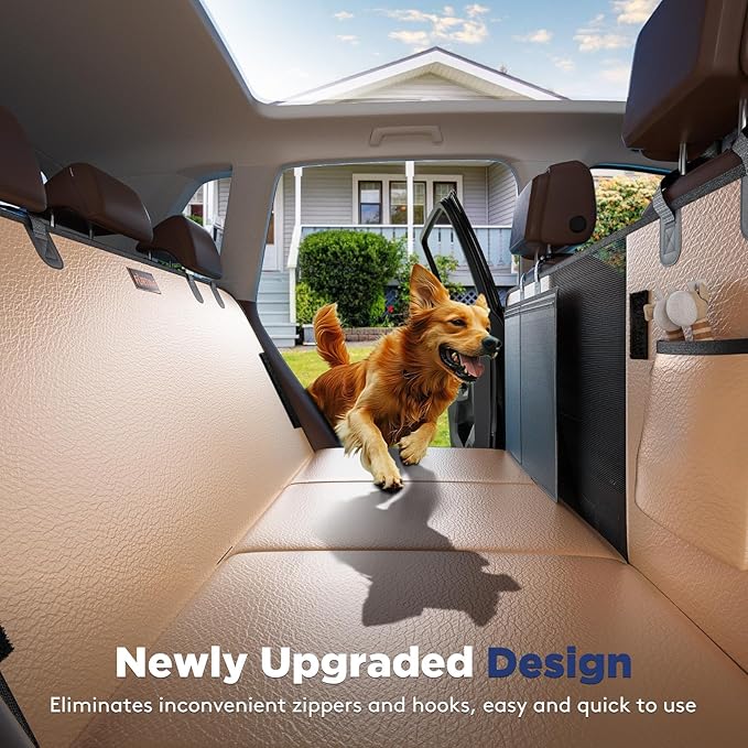 FURTIME Dog Car Seat Cover for Back Seat, Upgraded PU Leather Back Seat Extender with Hard Bottom Holds 400LBS, Waterproof Anti-Scratch, Large Space Back Seat Pet Cover for Car, SUV, Brown