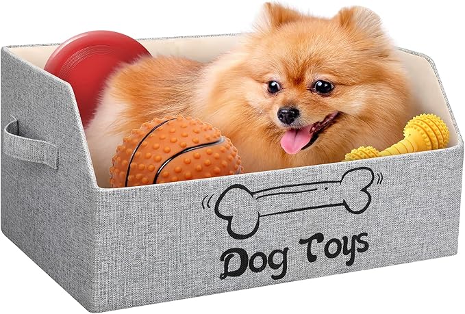 2X Thicker Large Dog Toy Collapsible Fabric Dog Toy Box and Storage Bin With Handle - Trapezoid Basket Chest Organizer for Pet Toys, Blankets and Accessories