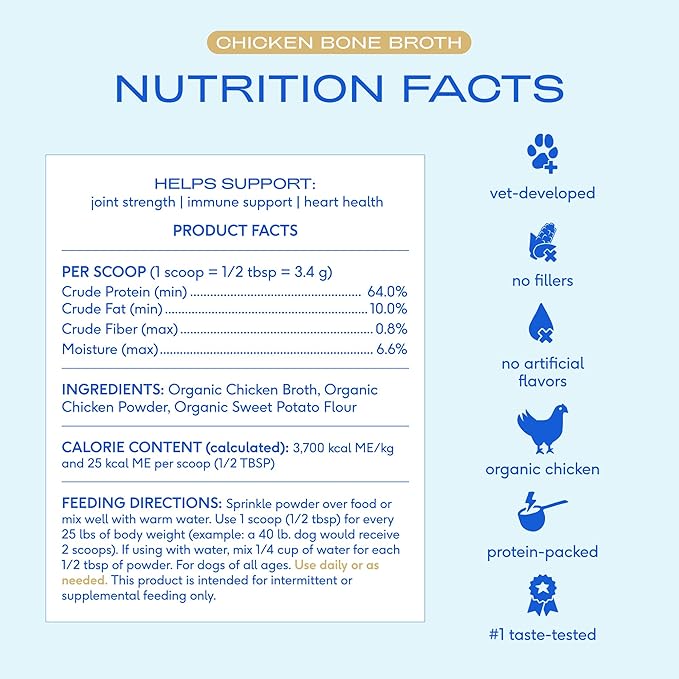 Native Pet Bone Broth for Dogs and Cats - Chicken Bone Broth Powder Dog Food Toppers for Picky Eaters - Provides Extra Nutrition for Joint Strength, Immune Support & Heart Health - 192 Scoops