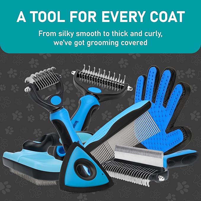 Maxpower Planet Pet Grooming Brush - Double Sided Shedding and Dematting Undercoat Rake Comb for Dogs and Cats,Extra Wide (B1 - Rake, Gloves & Comb, Large)
