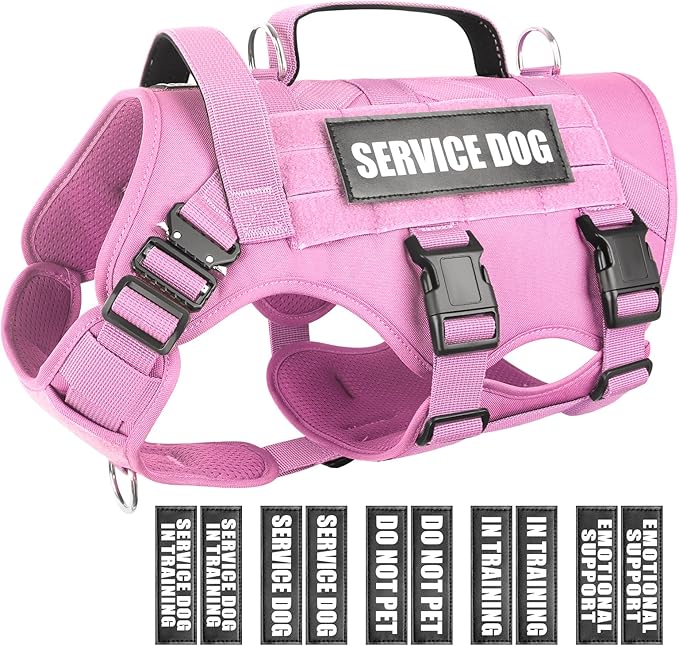 WINSEE Service Dog Vest Harness for Medium Dog, Tactical Working MOLLE Vest with 10 Pet Patches, No Pull Heavy Duty Harness for Training Walking