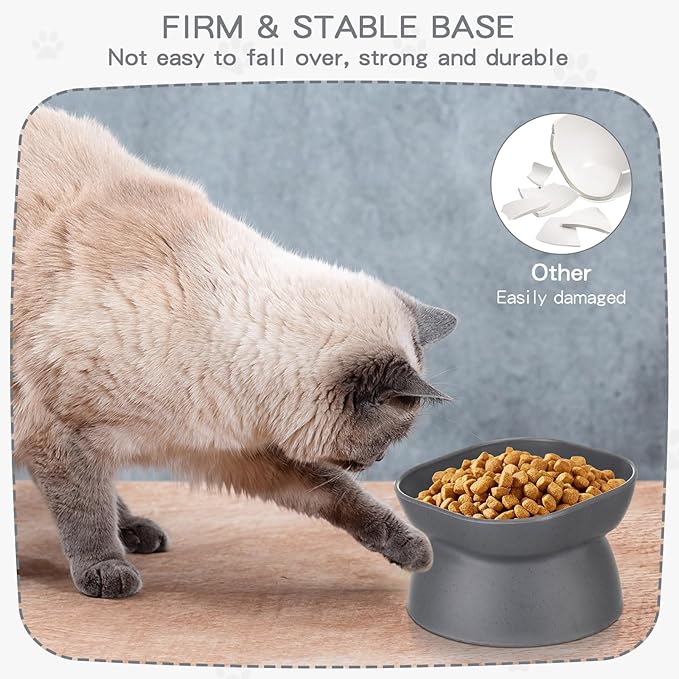 4 Pieces Plastic Tilted Elevated Cat Bowls Raised Cat Food Bowls Elevated Feeding Dish for Flat Faced Kitten Kitty Pets Supplies(White and Grey)