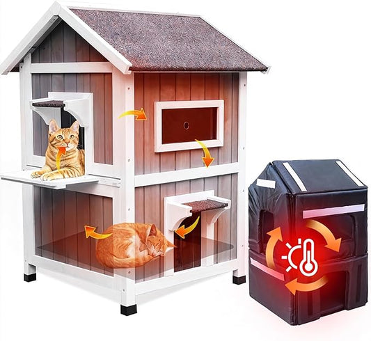 Rockever 100% Insulated Cat House with Insulated Liner, Waterproof Cat House for Outdoor Cats in Winter, Feral Cat Shelter for Outdoor Use with Escape Door