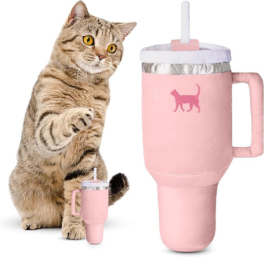 Kitty Cup Catnip Toy - Valentines & Birthday Cat Gift Toy with Catnip & Crinkle, Funny Gift for Girl Indoor Kitten (Pink Peach Dust)