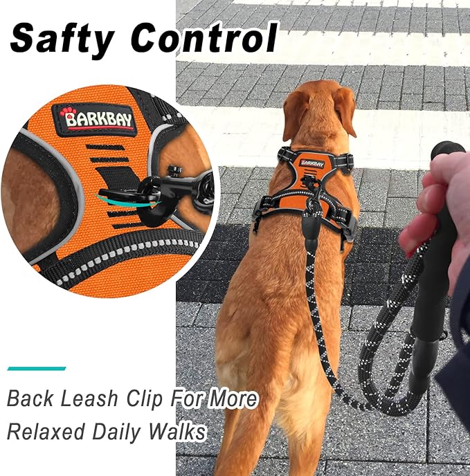 BARKBAY No Pull Dog Harness Large Step in Reflective Dog Harness with Front Clip and Easy Control Handle for Walking Training Running(Orange,XL)