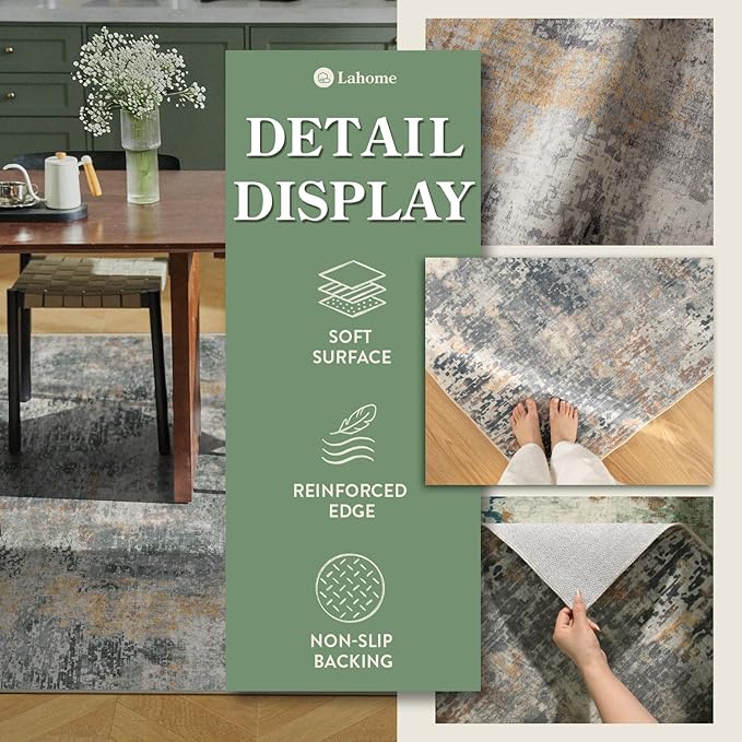 Lahome Modern Abstract Area Rug - 4x6 Grey Rugs for Bedroom Washable Dining Room Rug Living Room Mat, Non Slip Contemporary Indoor Floor Nursery Carpet for Kitchen Laundry Room Entryway