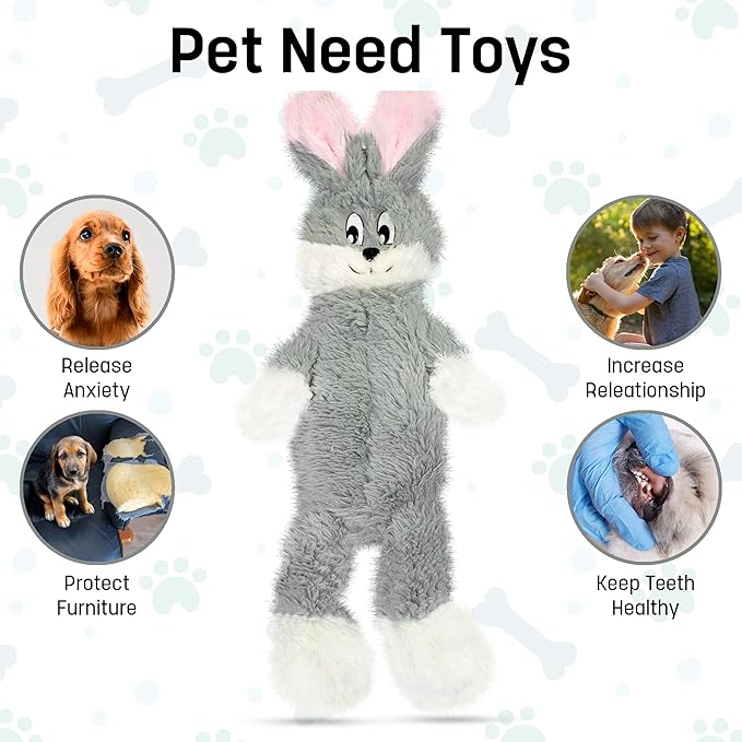 FGA MARKETPLACE Grey Rabbit Dog Toy Flat NO Stuffing NO Squeak, Funny Style Will Entertain Your Pet for Hours, Recommended for Small and Medium Dog 21 INCH Long