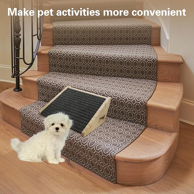 Dog Ramp for Stairs, Wooden Low-Angled Pet Ramps with Anti-Slip Carpet Surface, Step and Stair Assist for Small Medium Dog & Cats, Injured & Aged Pets (1 Pack)