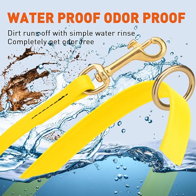 Viper Biothane K9 Working Dog Leash Waterproof Lead for Tracking Training Schutzhund Odor-Proof Long Line with Solid Brass Snap for Puppy Medium and Large Dogs 6ft, Lemon Yellow