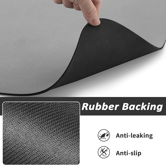 Dog Food Mat - Absorbent Cat Mat for Food and Water, No Stains Pet Feeding Bowl Mat, Easy to Clean Pet Placemats, Quick Dry Dog Water Dispenser Mat for Messy Drinkers | Grey 18"x 34"