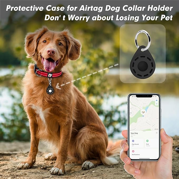 azuza Reflective Dog Collar with Airtag Holder, Soft Neoprene Padded Pet Collar with ID Tag Ring, Adjustable for Medium Dogs,Red,XS