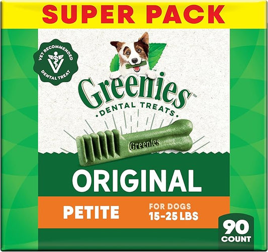 Greenies Veterinarian-Recommended Adult Natural Dental Dog Treats Petite Size, Dog Dental Chews, Original Flavor, 54 oz. Pack, 90 Count