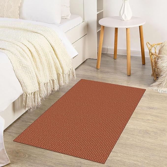 KOZYFLY Indoor Door Mat 2x3 ft Small Area Rugs Washable Front Door Mat Non Slip Rubber Backed Entryway Rug Cotton Entrance Doormat for Front Porch Bathroom Kitchen Bedroom, Orange/Tan
