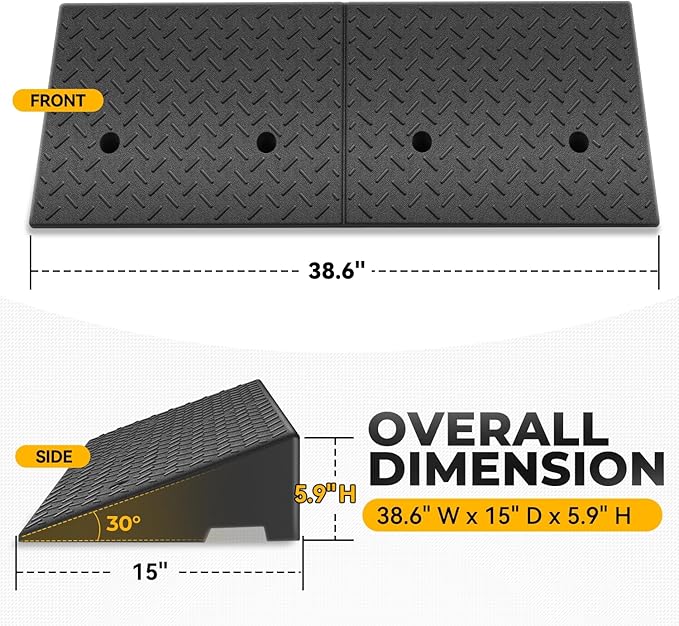 Auto Dynasty Rubber Curb Ramps, 5.9" Lift Height Curbside Driveway Ramp, 4410 LBS/2T Capacity Sidewalk Curb Ramp for Cars Trucks Bikes Motorcycles Wheelchairs, 2 Pack