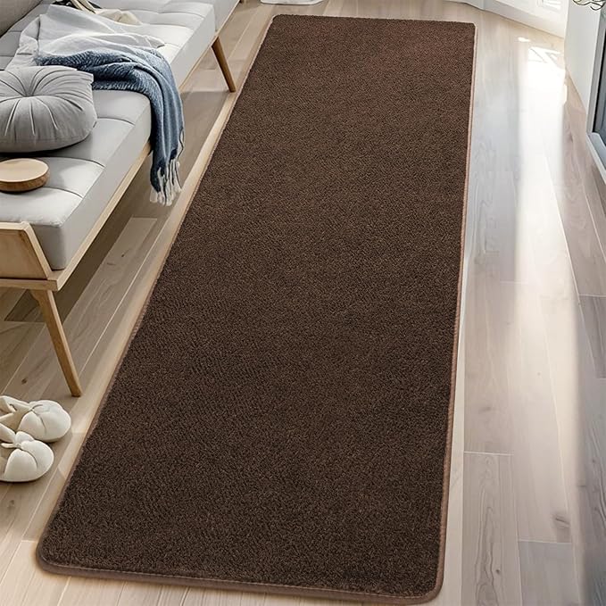 DweIke 2x6 Dark Brown Runner Rugs, Thickened Memory Foam Bedside Rug for Bedroom Living Room, Washable Non-Slip Carpet for Kids Girls Nursery Dorm Room Decor