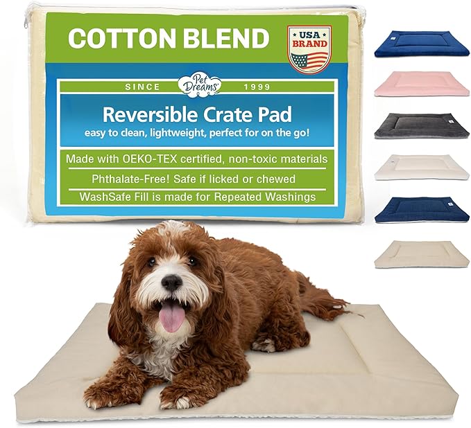 Pet Dreams Dog Crate Pad - Washable Kennel Mat, Crate Pads for Dog Cages, Non-Toxic, Flat Indoor Cat Bed, Fits iCrate 18, 24, 30, 36, 42, 48 Inches (Khaki, XX Large, 48")