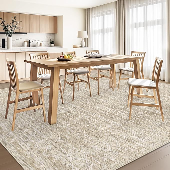 Washable Rug 8x10 Area Rugs: Modern Geometric Rugs for Living Room Non Slip Soft Low Pile Moroccan Indoor Carpet for Bedroom Nursery Dining Room Home Office (Beige, 8'x10')