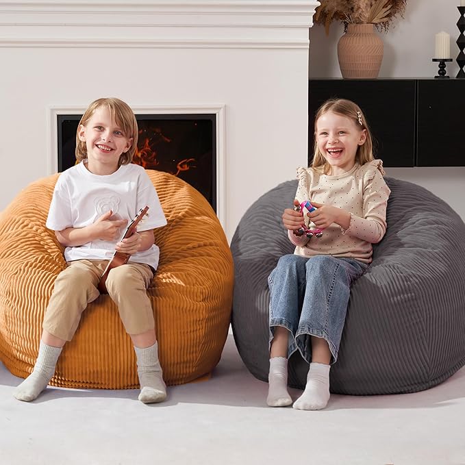 Homguava 2.5FT Bean Bag Chair,Teardrop Bean Bags Small Beanbag Chair with Memory Foam Filled and Ultra Soft Corduroy Cover for Living Room, Bedroom (Grey)