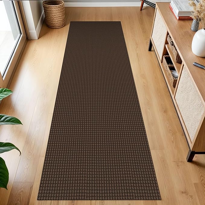 KOZYFLY Runners for Hallways 2x7 ft Washable Kitchen Runner Non Slip Rubber Backed Hall Runners Cotton Entryway Runner Rugs Floor Carpet for Indoor Backdoor Bedroom Kitchen, Reddish Brown/Coffee