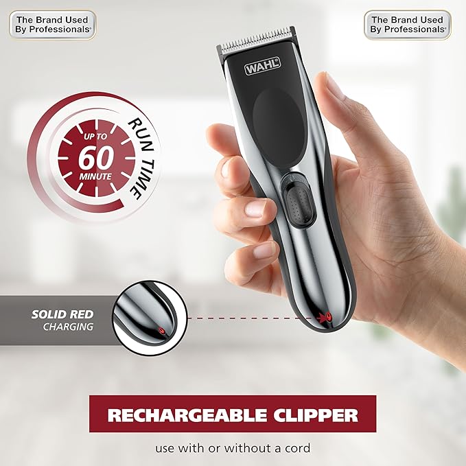 Wahl Clipper Cordless Chrome Pro Hair Clippers for Men and Battery Hair Trimmer Combo for Full Haircuts and Touch-Up Trims – Model 3026590
