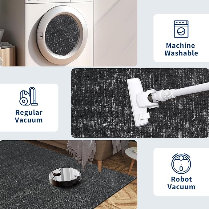 Modern Solid Color Area Rug 10x13 Large Living Room Area Rug Washable Abstract Bedroom Rugs Non Slip Boho Dining Room Throw Carpet Soft Stain Resistant Minimalist Rugs for Nursery Home Office, Black