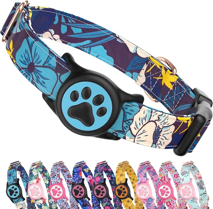 WhoseID Airtag Dog Collar,with Waterproof airtag Holder竊똎riginal Stylish Cute Pattern Design.QR Code ID Buckle竊똂omfortable Soft Cotton for Small Medium Large Dogs