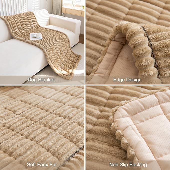Faux Fur Plush Dog Couch Cover 3D Stripe Fuzzy Sofa Cover Non-Slip Fluffy Dog Bed Cover Pet Blanket Sofa Couch Furniture Protector for Puppy Large Dog Cat (Coffee,28"x70")