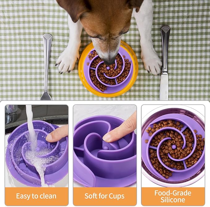 Slow Feeder Dog Bowls Insert, Bestalk Soft Silicone Slow Eating Feeder Insert with Suction Cups for Small, Medium and Large Dogs, Fit into Basic and Elevated Bowls