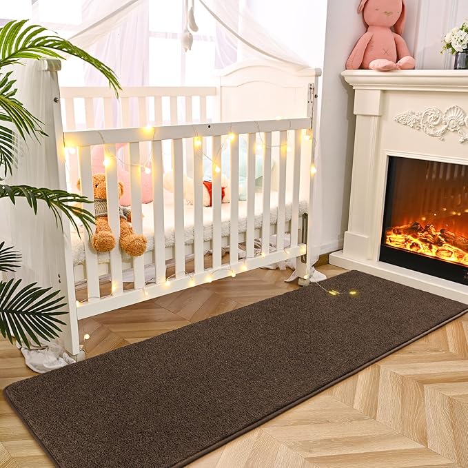 DweIke 2x6 Dark Brown Runner Rugs, Thickened Memory Foam Bedside Rug for Bedroom Living Room, Washable Non-Slip Carpet for Kids Girls Nursery Dorm Room Decor