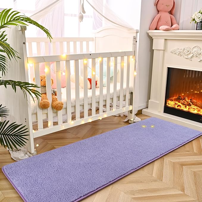 DweIke 2x6 Purple Runner Rugs, Thickened Memory Foam Bedside Rug for Bedroom Living Room, Washable Non-Slip Carpet for Kids Girls Nursery Dorm Room Decor
