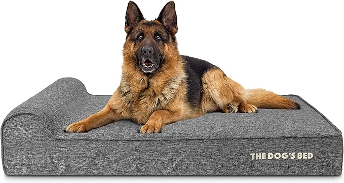 The Dog’s Bed Orthopedic Memory Foam Dog Bed with Headrest, Linen Fabric, Grey Linen, XL, 6-Inch