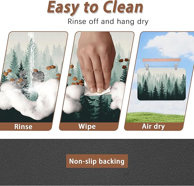 Misty Forest Pet Feeding Mat,Absorbent Quick-Dry Cat Dog Food and Water Bowl Mats,Non-Slip Rubber Backing Mat,Cat Dog Accessories Supplies 16"x24"