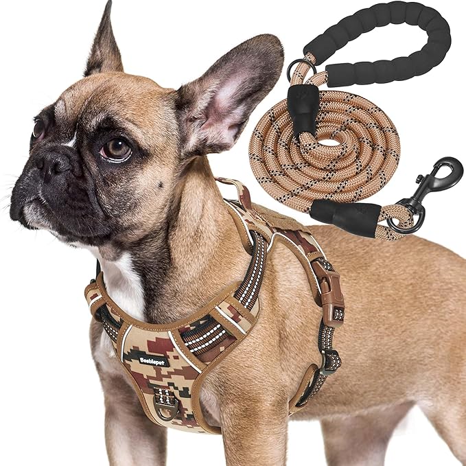 Heavy Duty Tactical Dog Harness for Medium Dogs, No Pull Adjustable Pet Harness Reflective Service Training Easy Control Pet Vest Military K9 Working Dog Harnesses- Medium, Desert Camo