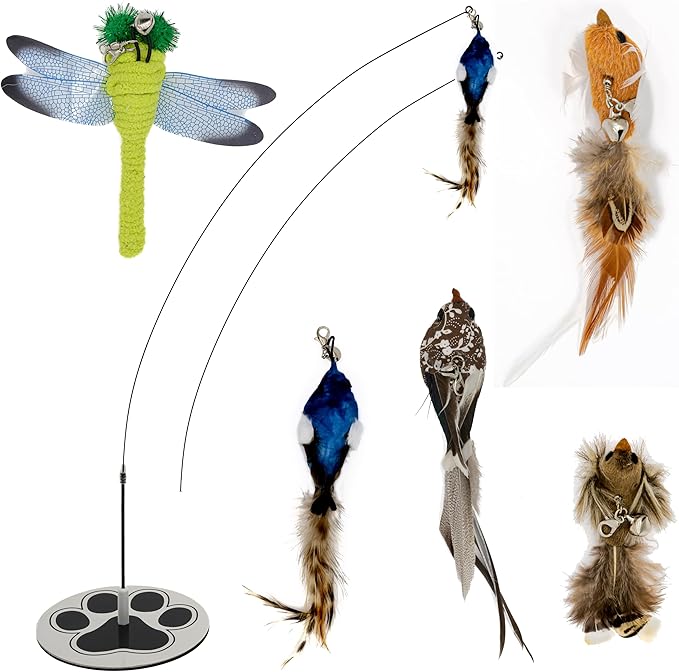 Cat Toys for Bored Indoor Adult Cats Any Surface Base Wand Stimulation Toys for Indoor Cats Cat Feather Toy Cat Feather Cat Toy Wand Juguetes para Gatos Activos Juegos para Gatos