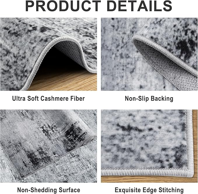 Area Rugs 10x14 Living Room - Washable Rug Modern Abstract Soft Large Neutral Non-Slip Carpet Indoor Floor Thin Carpets for Bedroom Dining Room Farmhouse Nursery Home Office Black
