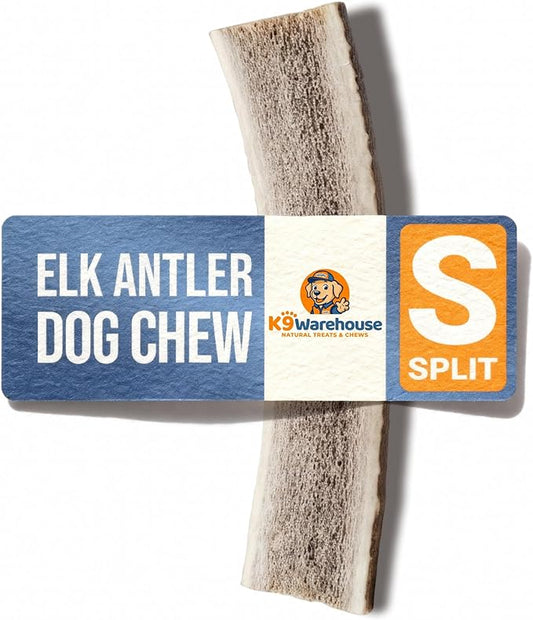 K9warehouse Natural Split Elk Antlers for Dogs - Premium Grade Dog Antler Chews - Long-Lasting Deer Antles Ideal for Aggressive Chewers - Safe USA Sourced Chew for Medium and Large Dogs - 1 Pack