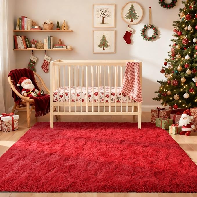8x10 Ft Extra Large Shag Rugs for Living Room, Ultra Soft Fluffy Furry Area Rugs for Bedroom Indoor Floor, Aesthetic Carpet for Kids Home Decor (Red)