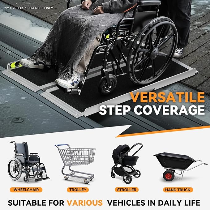 Auto Dynasty Wheelchair Ramp 5FT, Portable Folding Aluminum Wheel Chair Threshold Ramps for Home Steps Doorways, 800Lbs Capacity, 29Inch Width, Metallic/Black