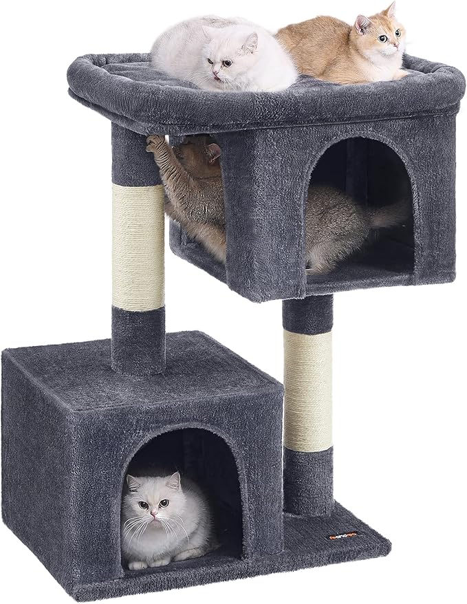 Feandrea Cat Tree, 40.6-Inch Cat Tower, Plush Condo for Extra Large Cats up to 44 lb, Large Perch, 2 Caves, Scratching Post, Smoky Gray UPCT614G01
