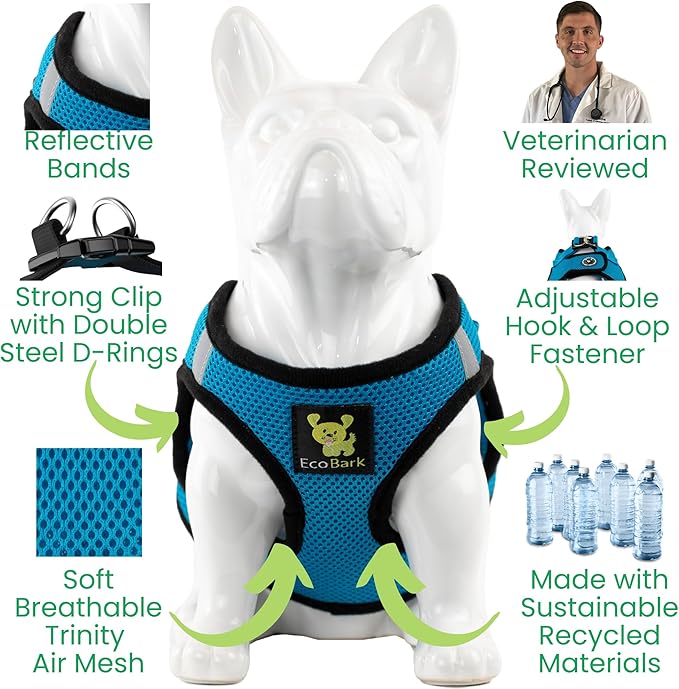 EcoBark Step in Dog Harness Reflective Soft Ultra Padded Mesh Dog Harnesses for XXS, XS, Small, and Medium Dogs Eco-Friendly Comfort Secure Halter No Pull Adjustable Pet Vest