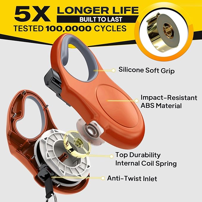 Fida Retractable Dog Leash, 16ft Heavy Duty Pet Walking Leash for Medium/Large Dog up to 110 lbs, Tangle Free. One-Hand Brake (Large, Orange)