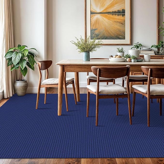 KOZYFLY Washable Area Rug 6x9 ft Rubber Backed Non Slip Rugs for Living Room Braided Cotton Bedroom Rug Woven Office Rugs Indoor Floor Carpets for Dining Bedroom Living Room, Royal Blue/Navy