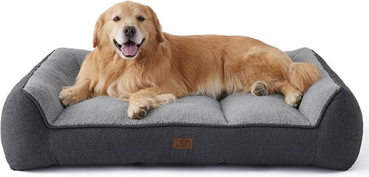 Bedsure SupportMax XL Plus Orthopedic Dog Beds Large Sized Dog - Extra Thick Supportive Dogs Couch with Waterproof Washable Cover, Jumbo Comfort Pet Sofa with Soft Sherpa and Nonskid Bottom, Grey, 48"